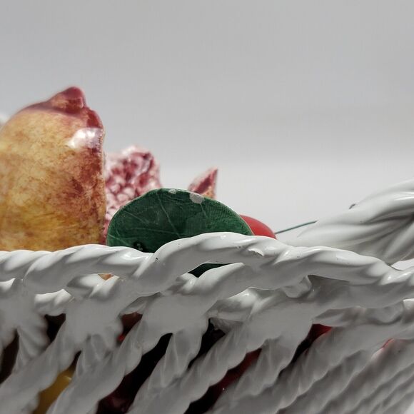 Capodimonte Ceramic Woven Basket Fruit Bowl Centerpiece Hand Painted Italy - Picture 15 of 15